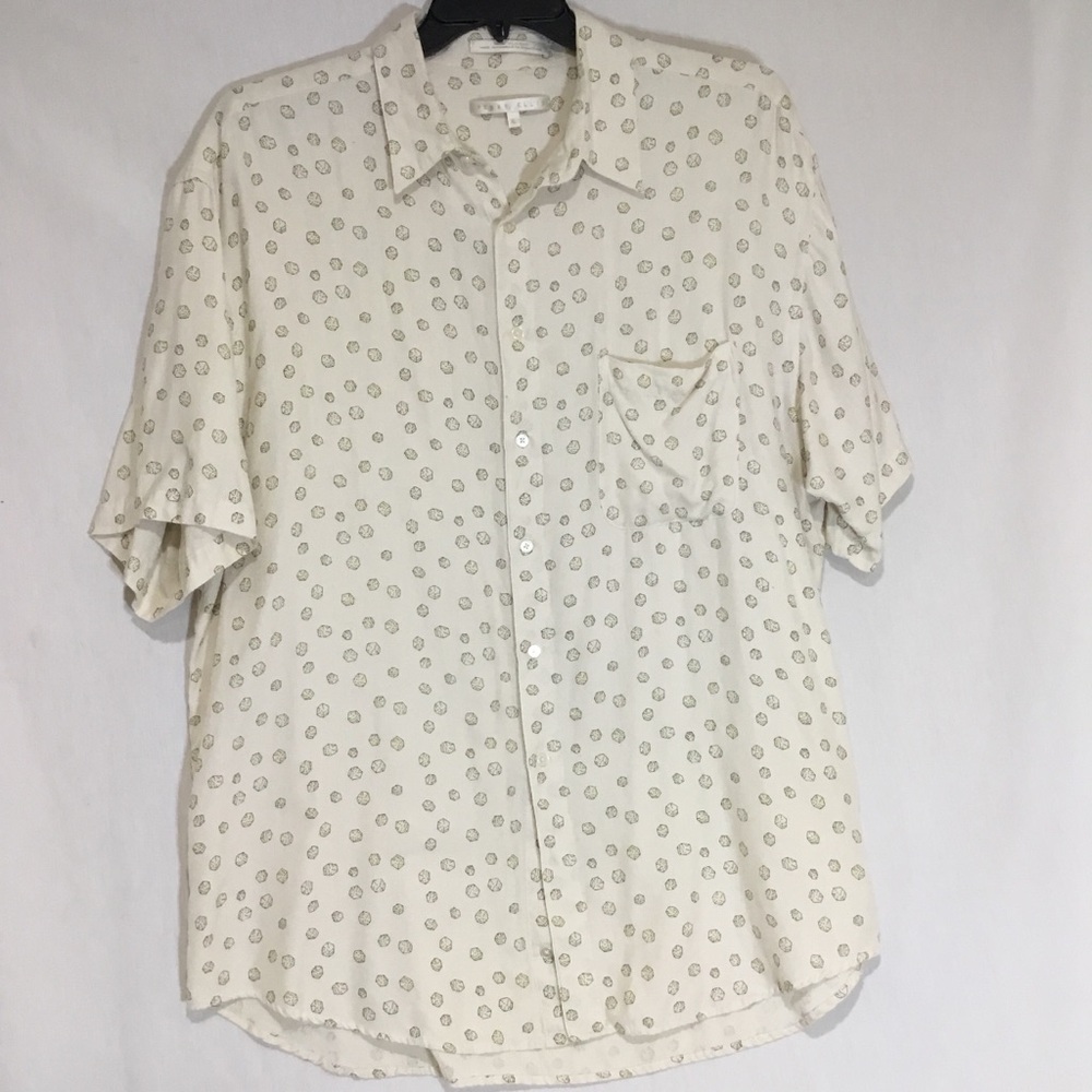Perry Ellis Men’s  Silk Shirt Bottom Down Dice Theme Size XL